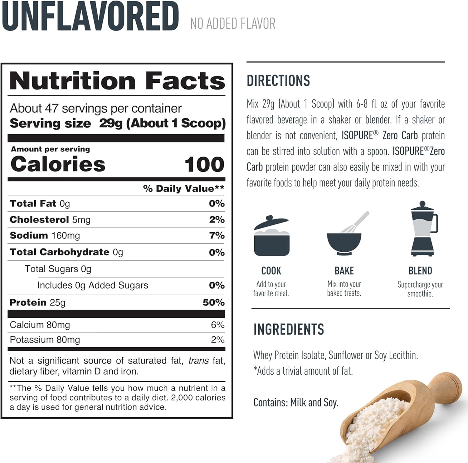 Zero Carb 100% Pure Whey Isolate Unflavored Protein Powder 3 Lbs + 1 Bottle of C