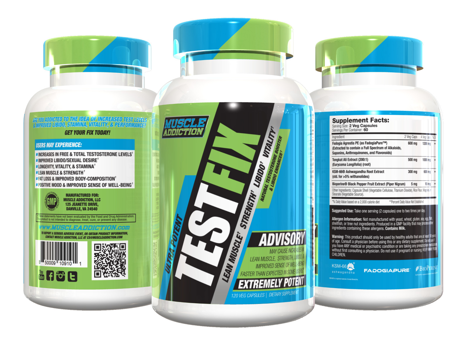 Muscle Addiction Test Fix Potent Muscle Mass Testosterone Booster 120 Capsules