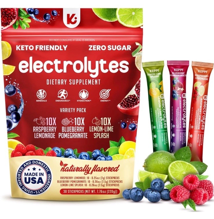 Keppi Keto Electrolytes Powder Packets Variety | No Sugar or Carbs, 30 ct