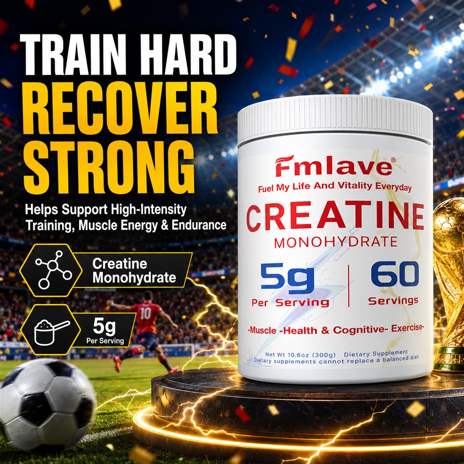 Micronized Creatine Monohydrate Powder 300g, 60 Servings, Unflavored, Non-GMO