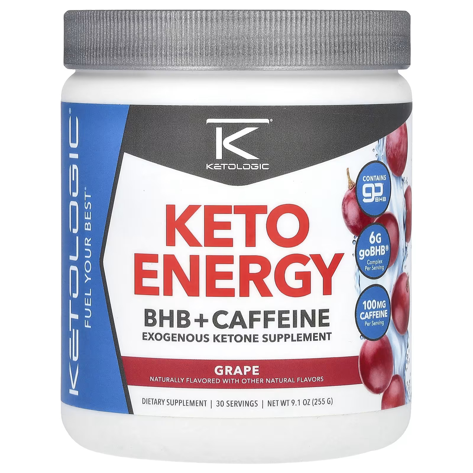 2 X KetoLogic, Keto Energy, BHB + Caffeine, Grape, 9.1 oz (255 g)