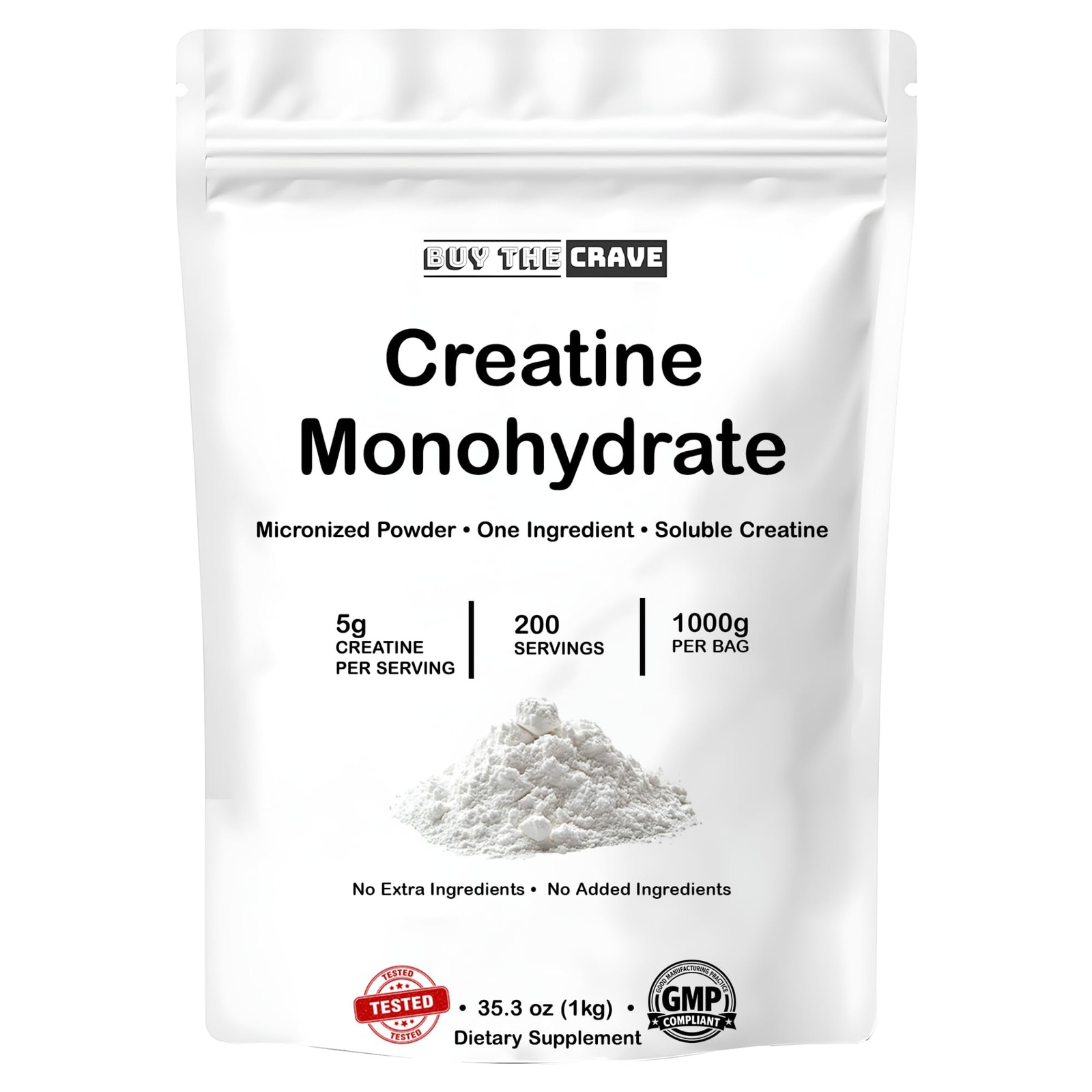 Creatine Monohydrate Powder 1000g – Unflavored, 200 Servings – Boost Strength