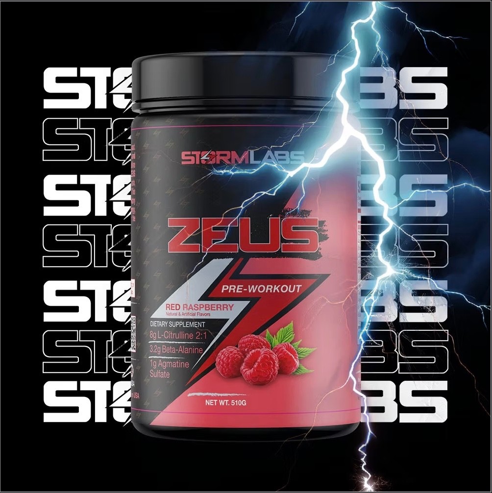 Storm Labs Zeus Pre Workout Supplement (30 Servings) Red Raspberry -Pump/Focus