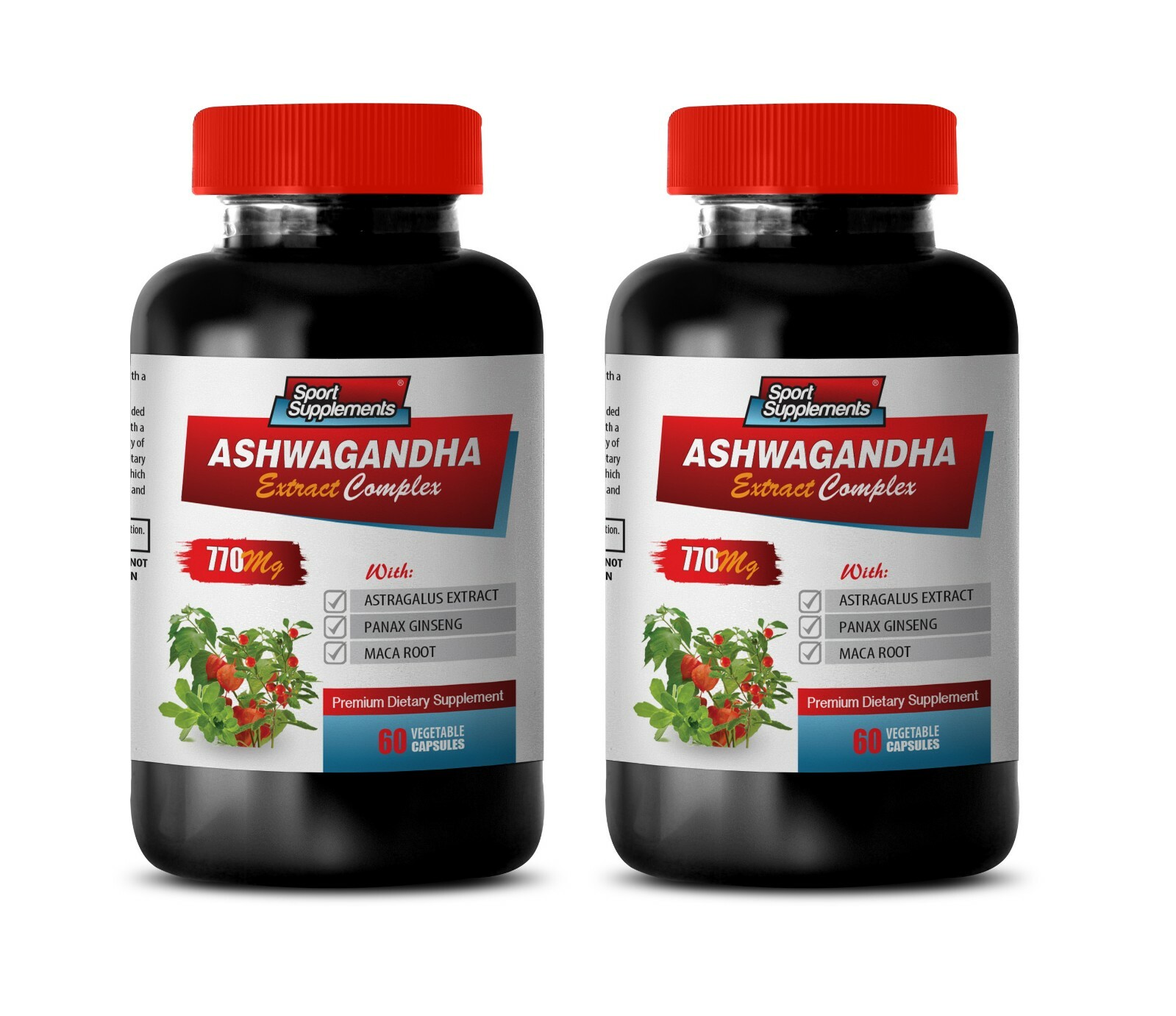 stress relief pills ASHWAGANDHA ROOT COMPLEX 770mg mood enhancer pills 2 Bottles