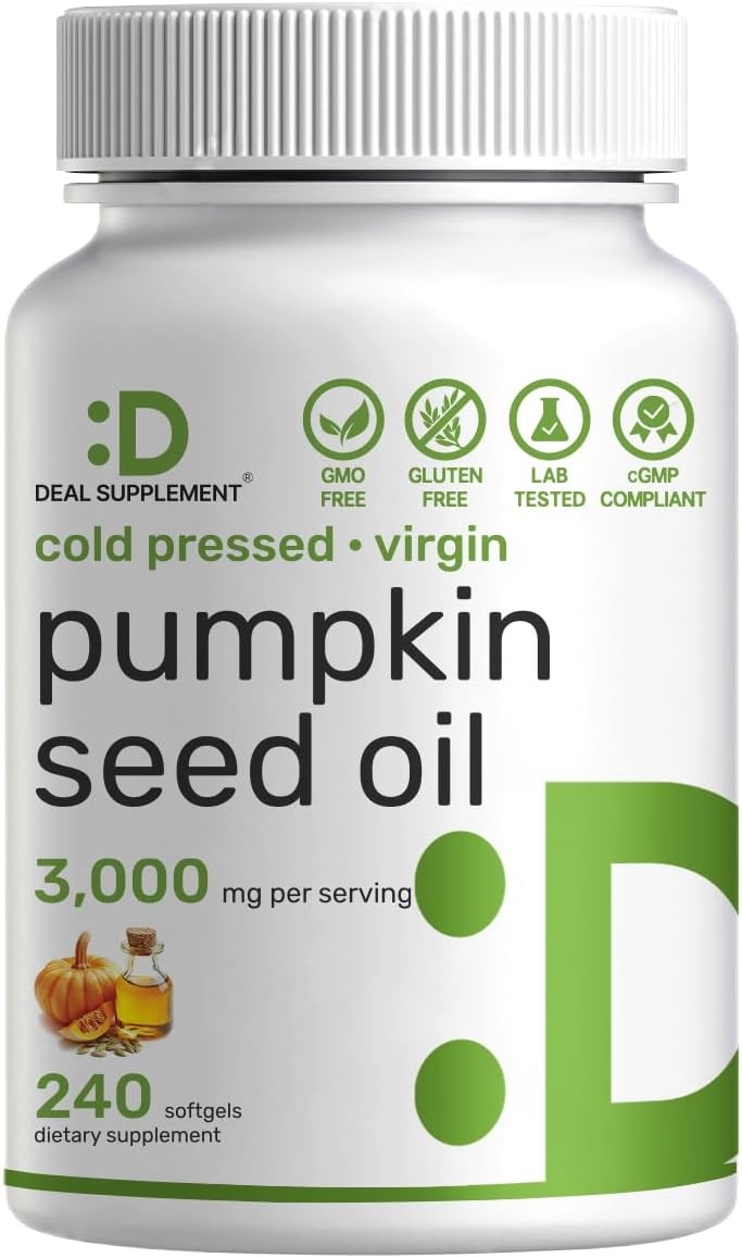 Pumpkin Seed Oil 3,000mg with Saw Palmetto, 240 Softgels – Cold Pressed…