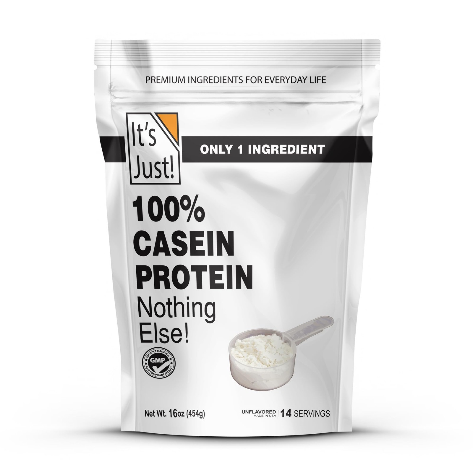 It’s Just! 100% Casein Protein Powder Made in USA Unflavored 1lb Slow Burning Ti