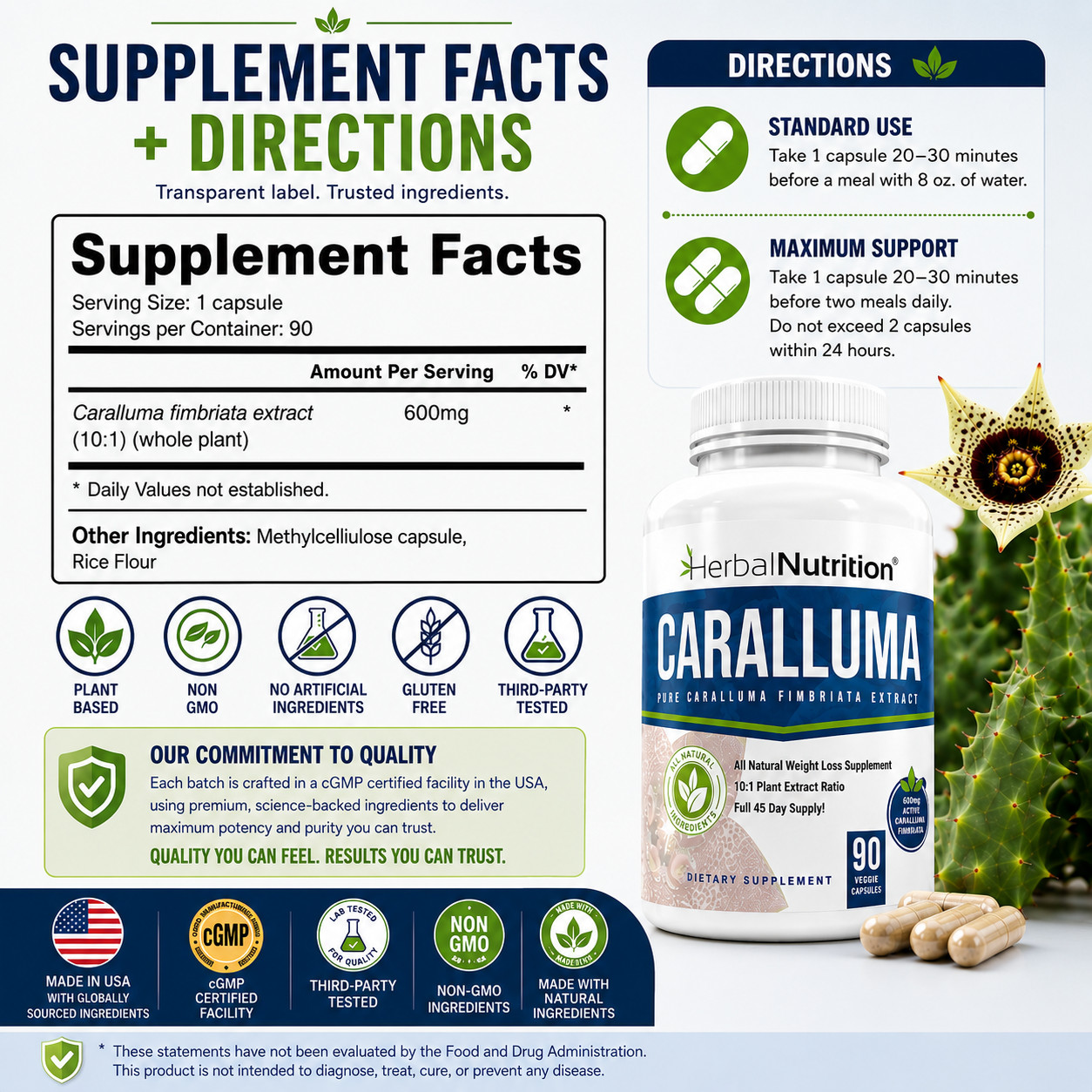 Best Caralluma Weight Loss Supplement 1000mg 10:1 Fat Burner 180 Caps 2 Pack!