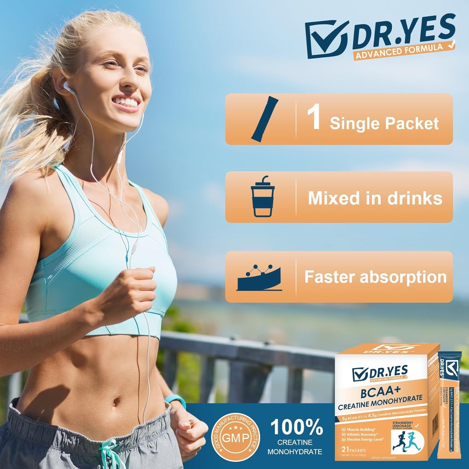 Stick Packs of DR.YES Non-GMO Creatine Monohydrate for Ultimate Muscle Recovery