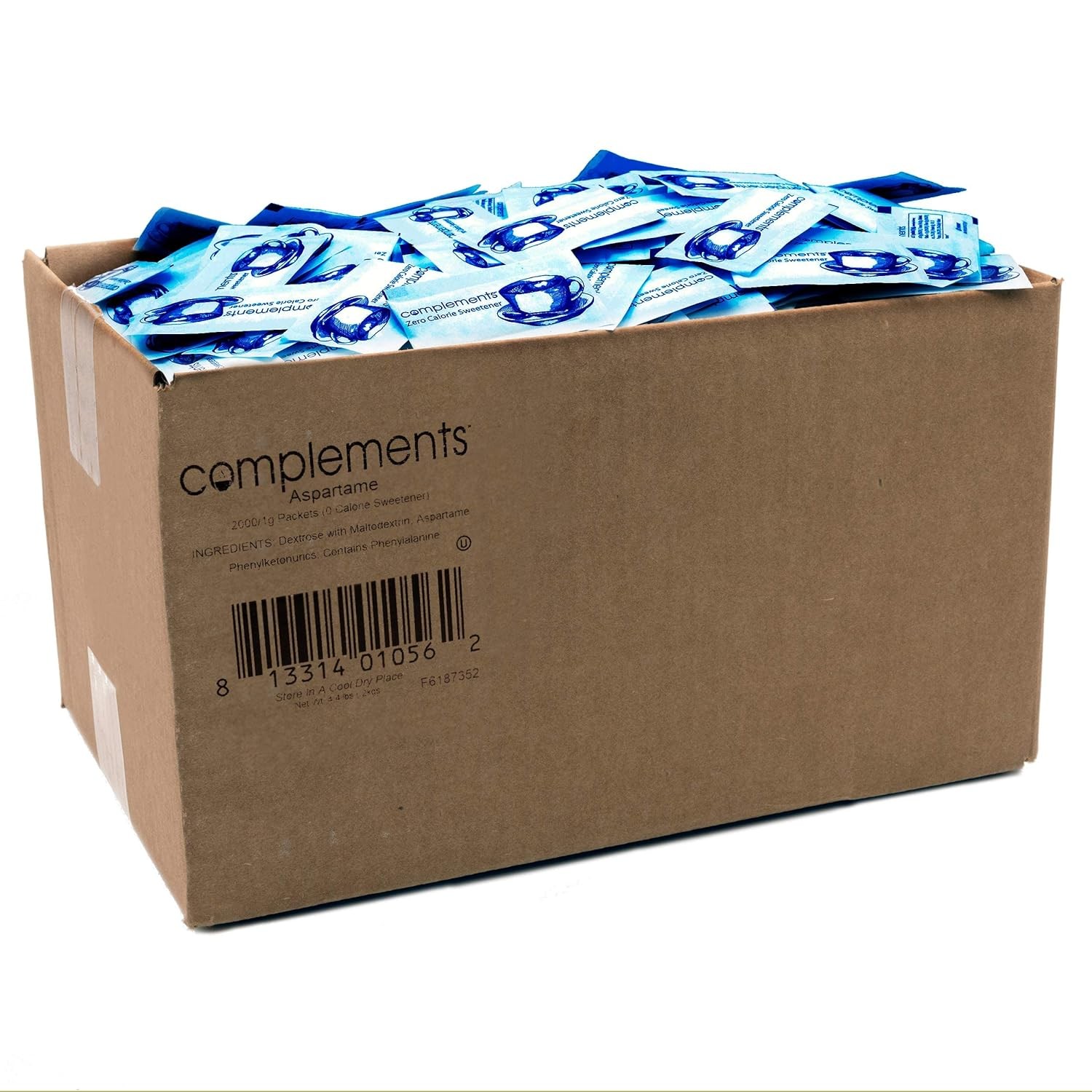 Complements Zero Calorie Aspartame Blue Sweetener Packets, 2000 Count