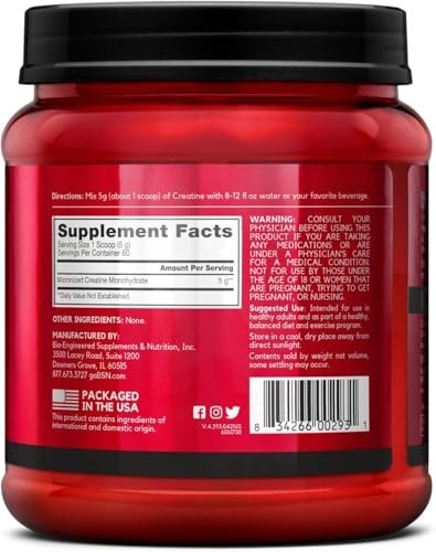 Micronized Creatine Monohydrate Powder Unflavored 5g Per Serving 60 Servings