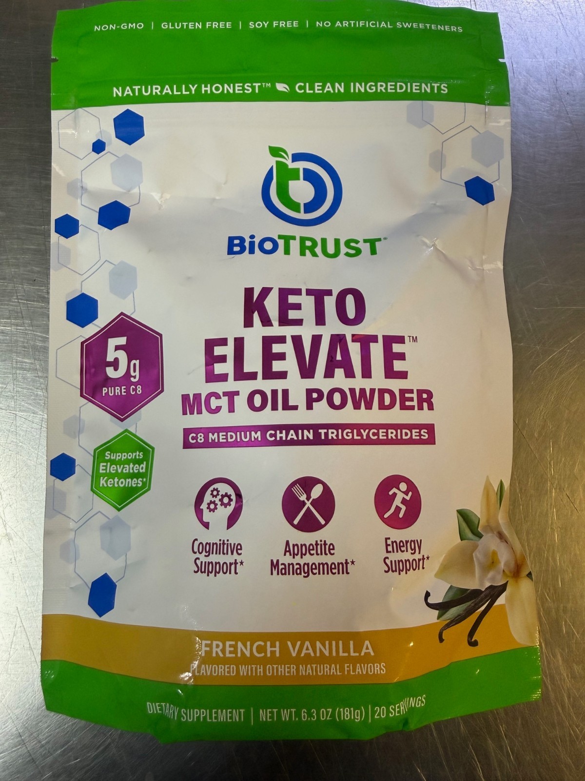 6.3oz Biotrust Keto Elevate MCT Oil Powder French Vanilla Best By 05/2027