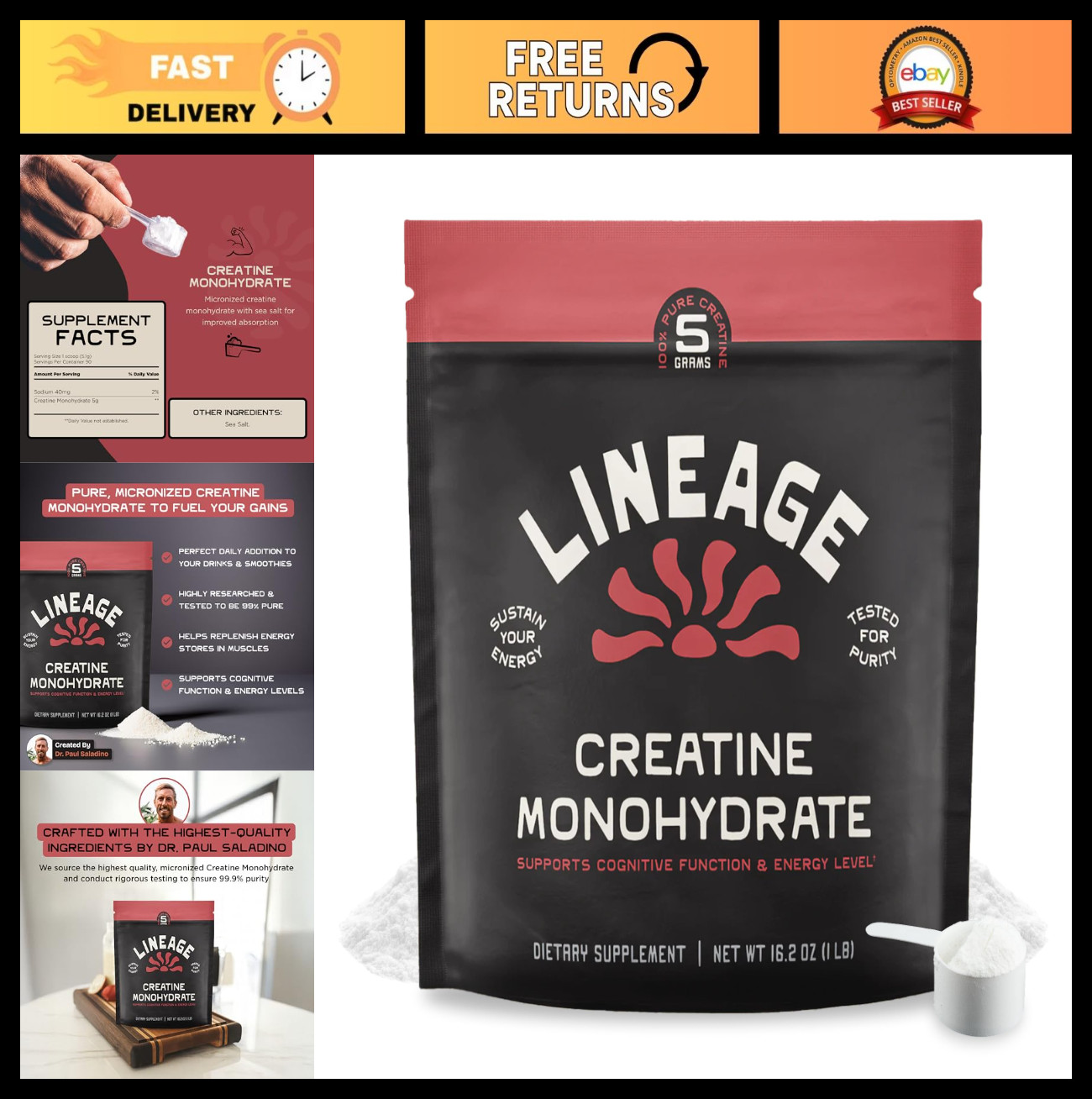 Micronized Creatine Monohydrate Powder with Sea Salt – 90 Servings, No Additives