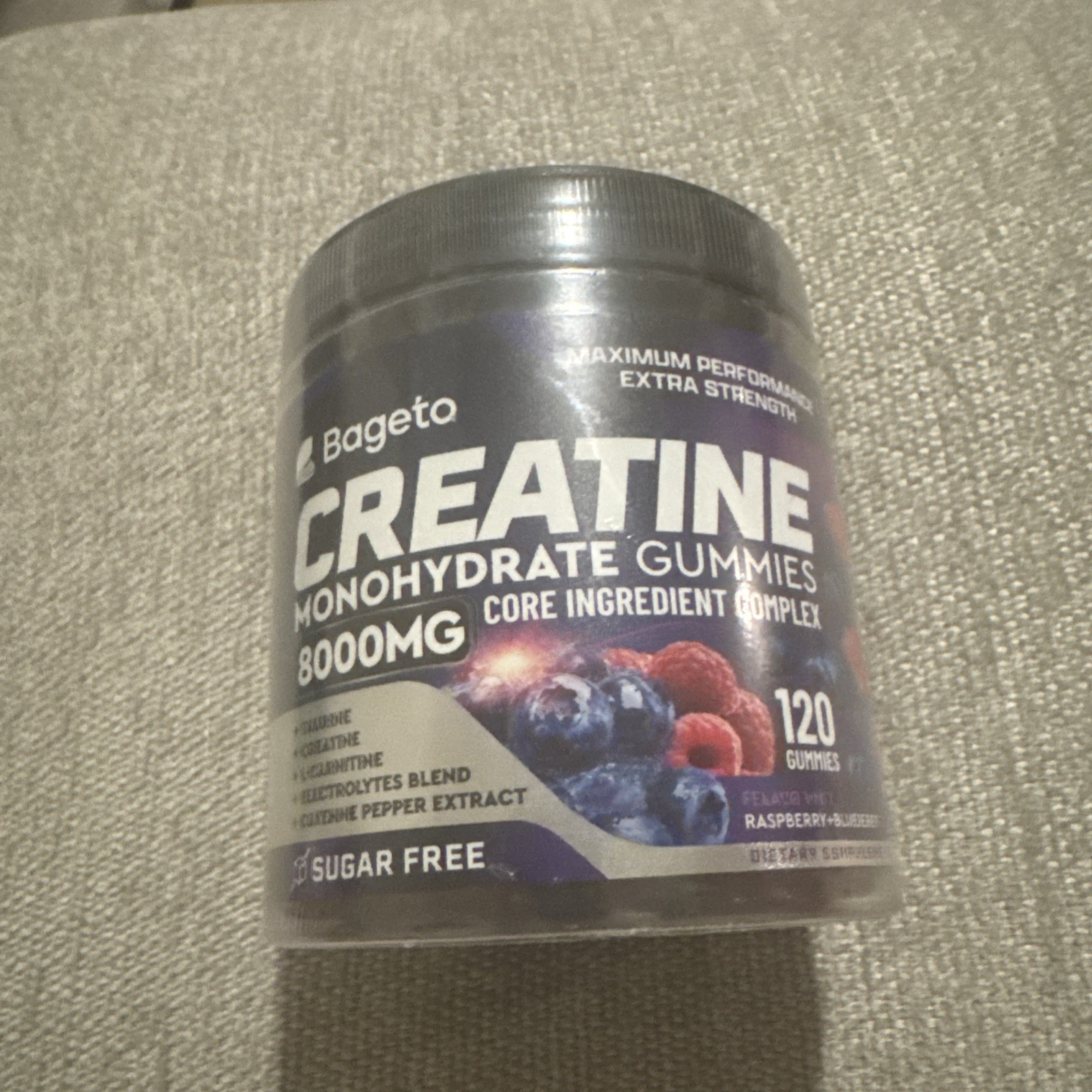 Bageto Creatine Monohydrate Gummies 8000mg Complex Raspberry Blueberry 120ct