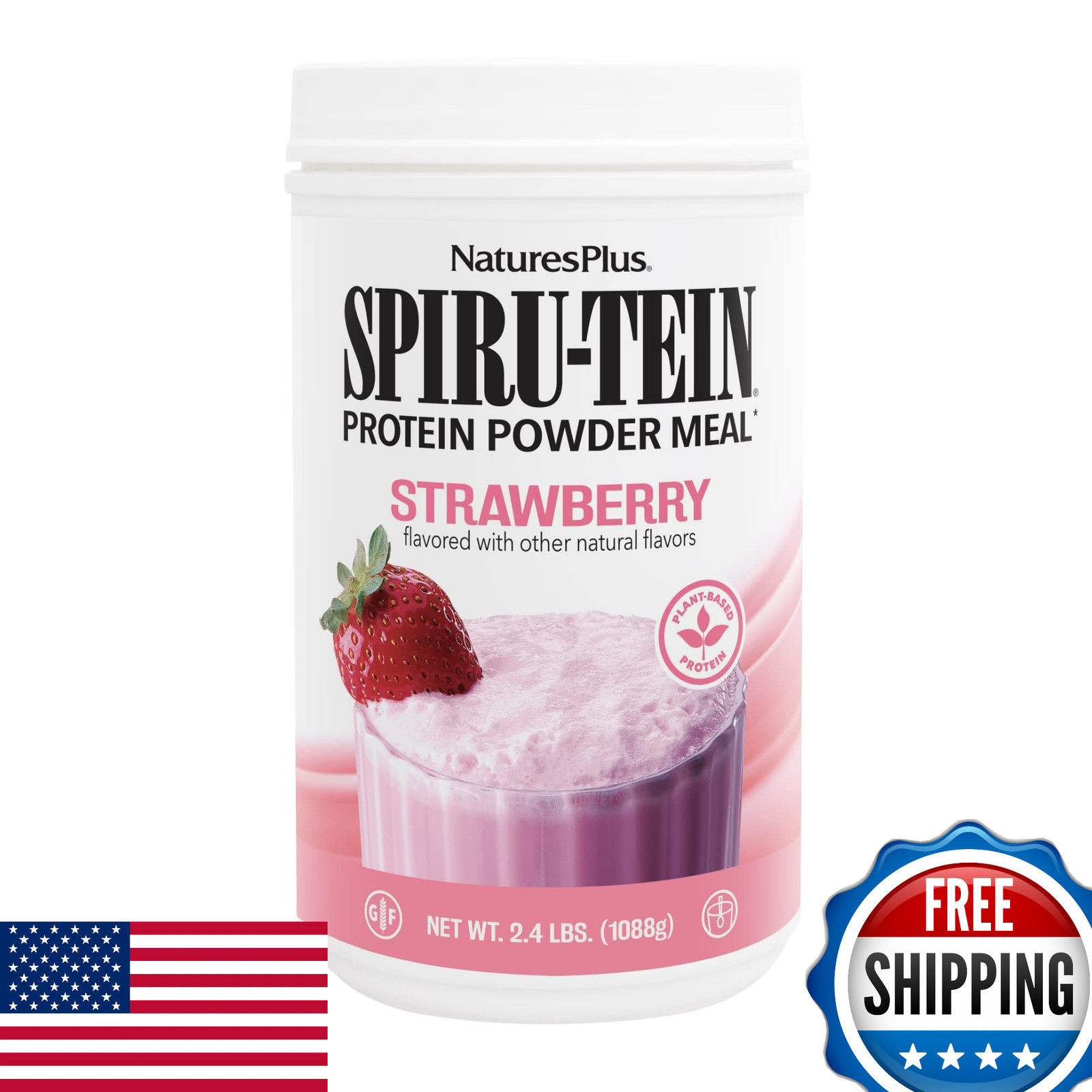 NaturesPlus SPIRU-TEIN Strawberry Plant Protein Shake 2.4lb Non-GMO Vegetarian