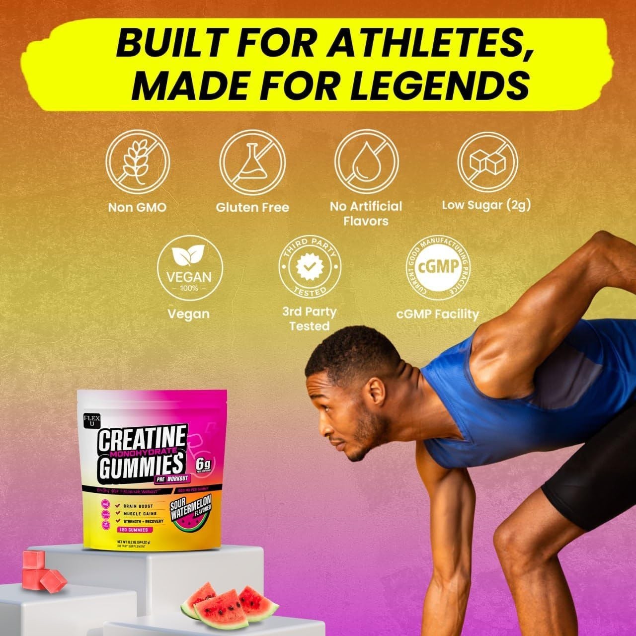 Creatine Gummies for Men Women 6g -NSF Certified Creatine Monohydrate Watermelon