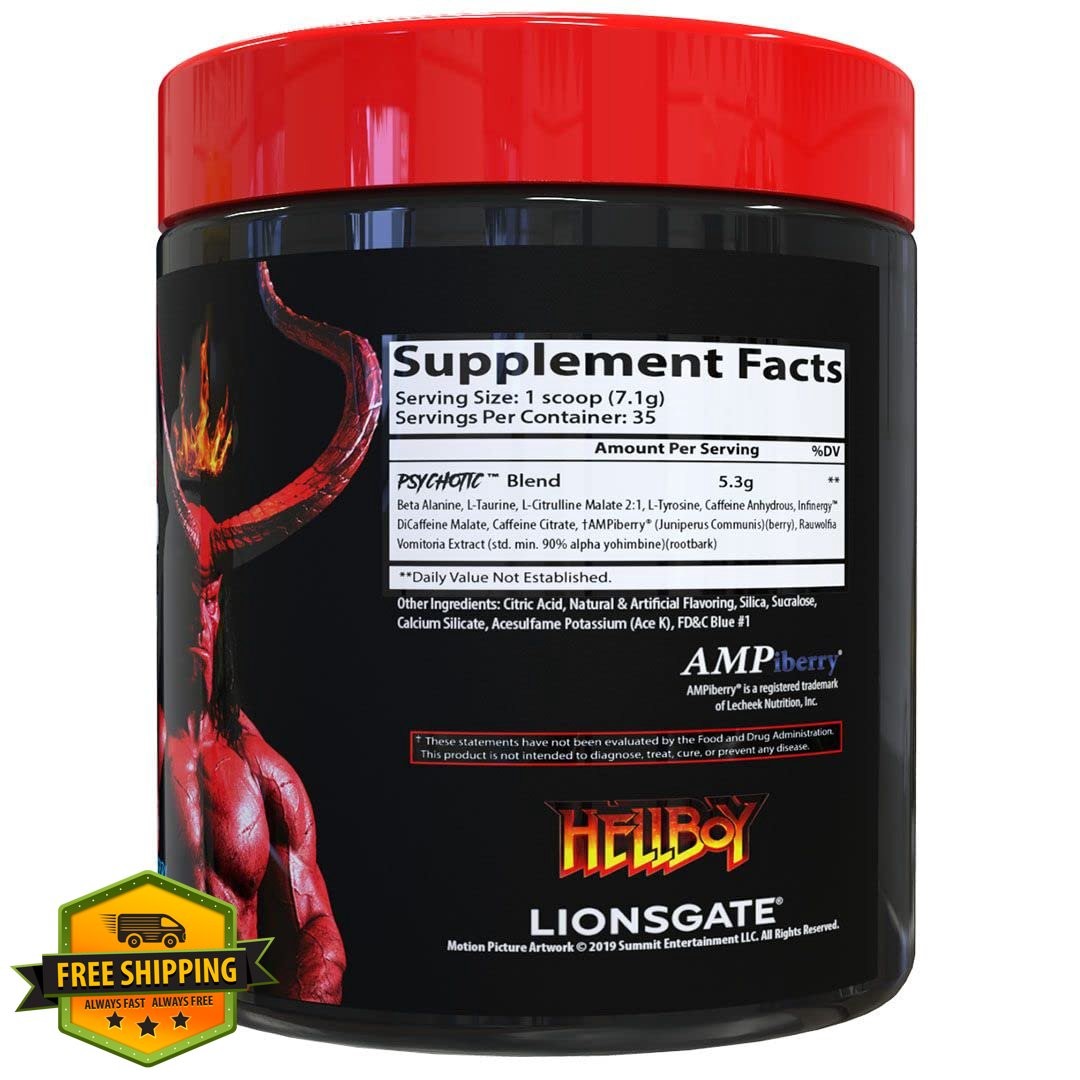 Insane Labz Hellboy Blue Rasp Pre Workout NO Booster 35 Servings Focus Energy