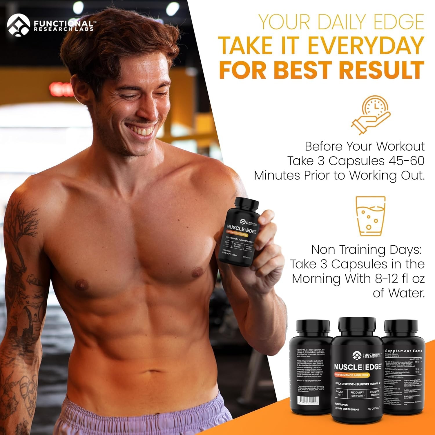Muscle Edge Men, Recovery and Pre Workout w/ Patented Power Formulas – 90ct.