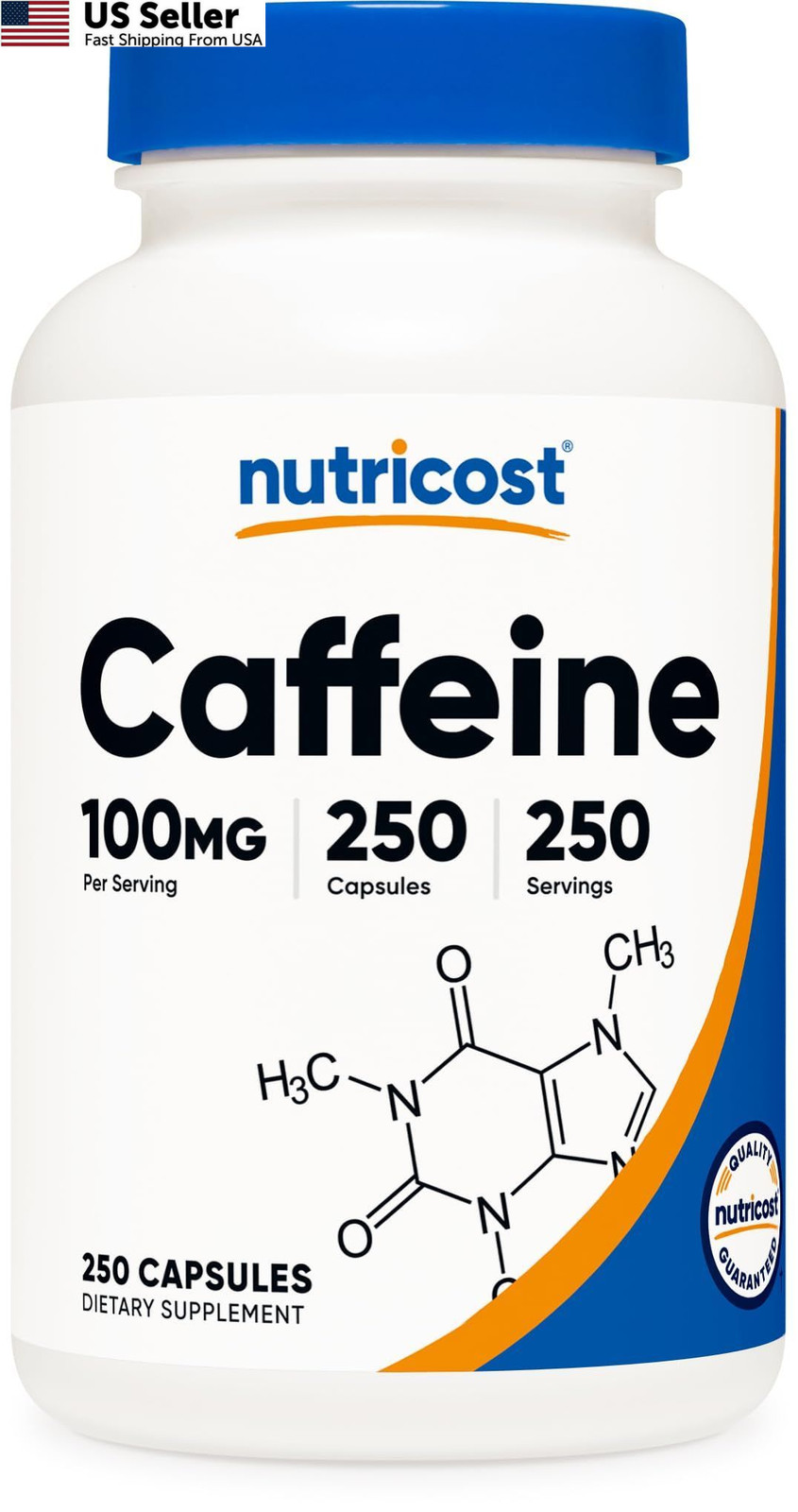Nutricost Caffeine Pills 100mg Per Serving, 250 Capsules 250 Count (Pack of 1)