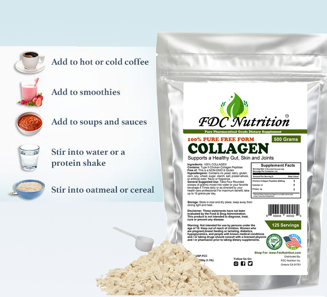 1.1 lb (500g) Collagen Peptides Hydrolyzed Anti-Aging Protein Powder