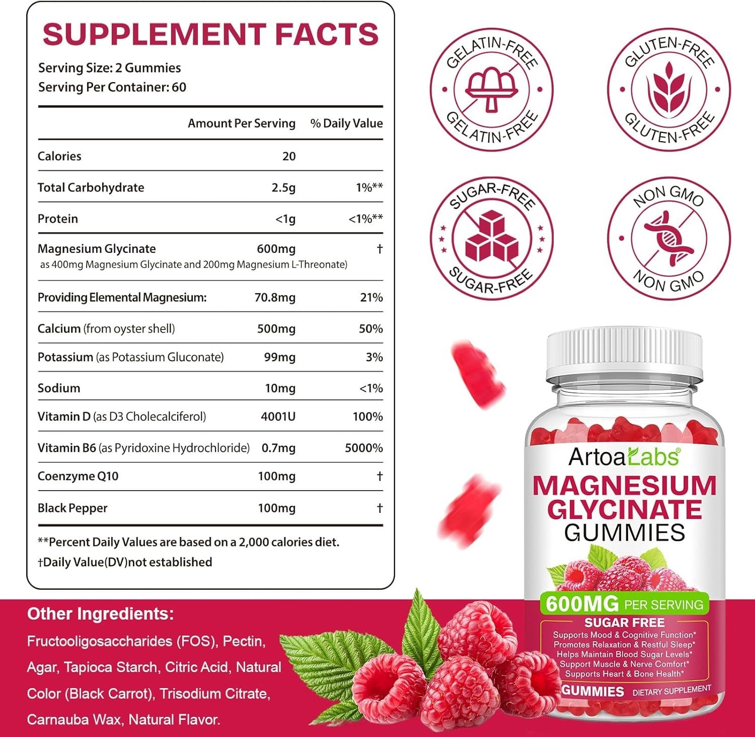 Artoa Magnesium Glycinate Gummies with L-Threonate ~ 120 Count ~ 60 Servings!