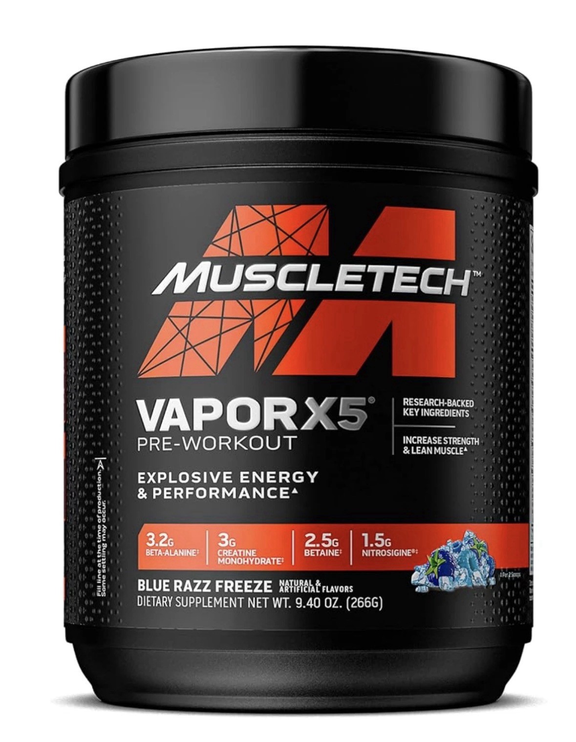 MuscleTech Pre-Workout Powder, Vapor X5 blue razz freeze 9.40 oz. 03/2027