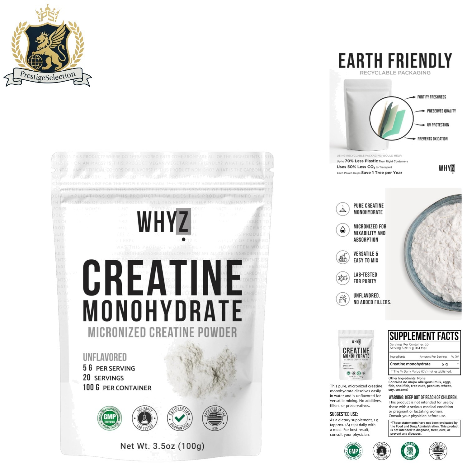 High-Quality Unflavored Creatine Powder, 3.5 oz – 20 Servings for Workout Gains