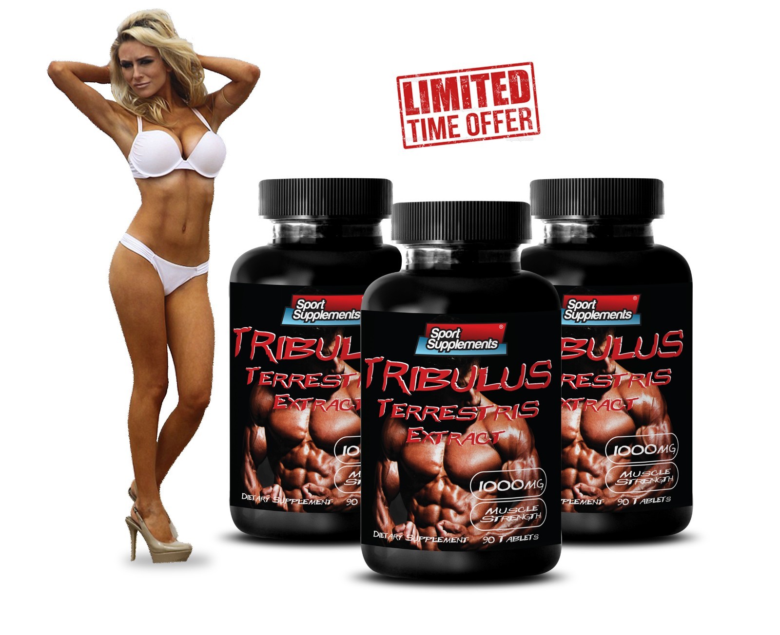 Male Enhancement Pills – Tribulus Terrestris 1000mg – 90 Saponins – Muscle 3B