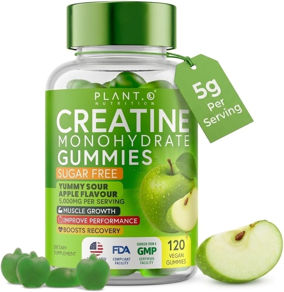 Creatine Monohydrate Gummies Sugar Free 5000mg 5g Per Serving Sour Green Apple
