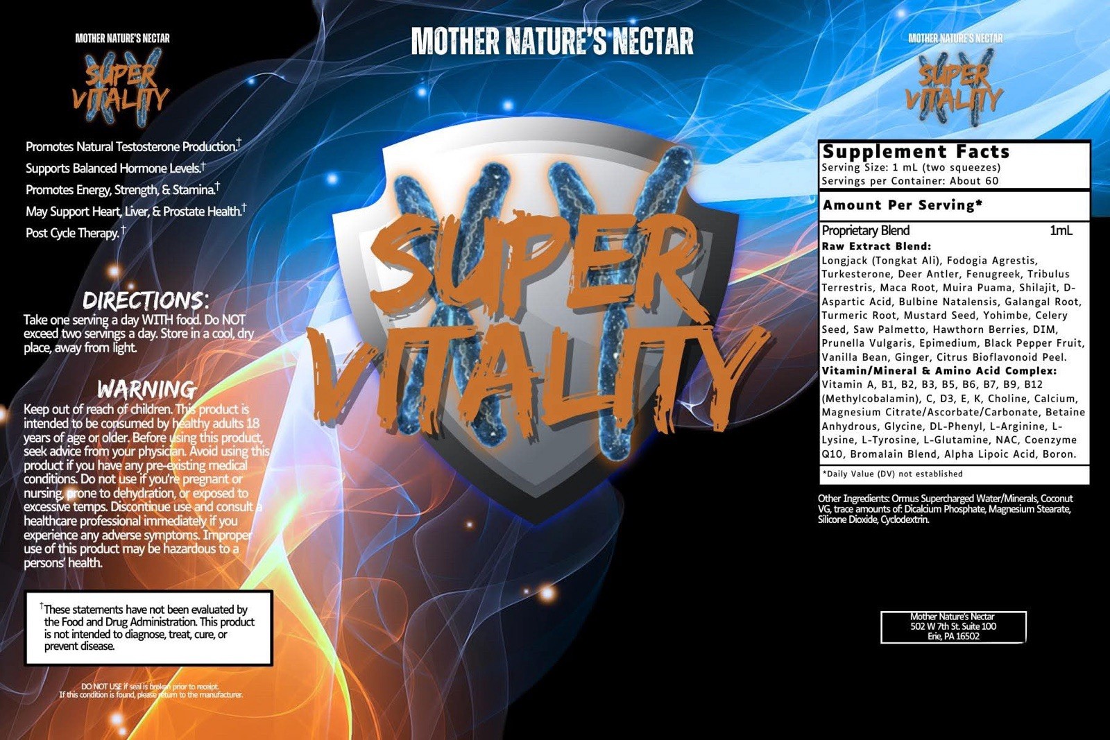 SUPER MALE VITALITY TESTOSTERON LIQUID EXTRACT MUSCLE GROWTH RECOVERY 53 INGR.