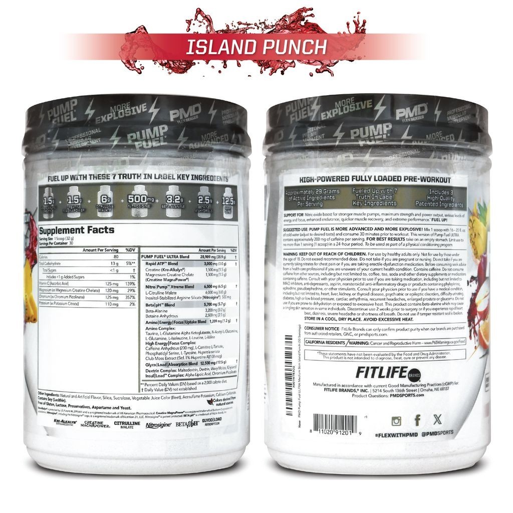 PMD SPORTS PUMP FUEL ULTRA – PRE WORKOUT – ISLAND PUNCH (30 Servings)