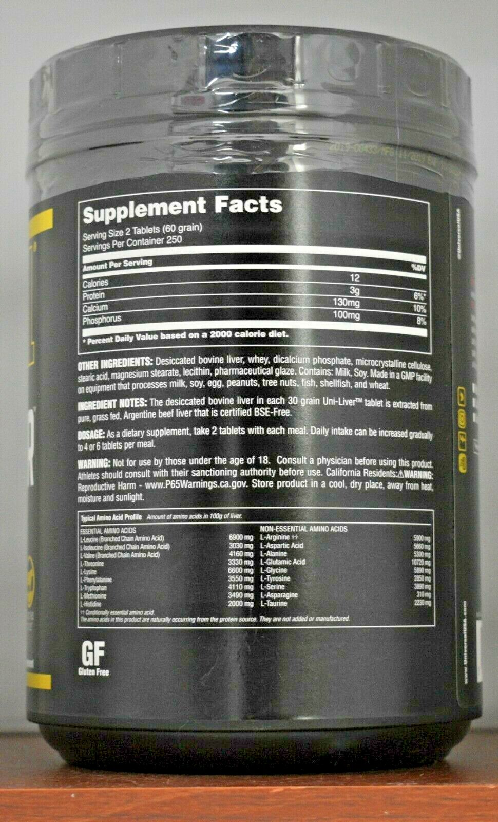 Uni-liver 500 Tablets (lot Of 2) Desicated Liver Grass Fed Universal Nutrition