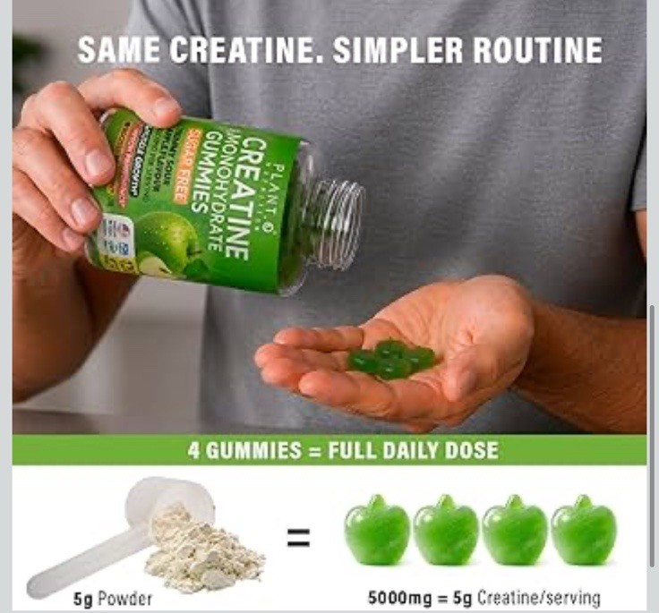 PLANT.O NUTRITION Creatine Monohydrate Gummies Sugar Free 120 Count Green Apple