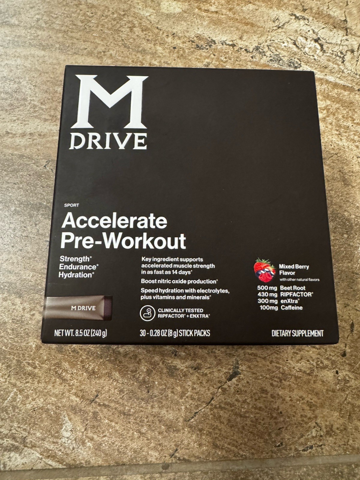 M Drive Accelerate Pre Workout Mix Berry, 30 Packs Strength Endurance Hydration