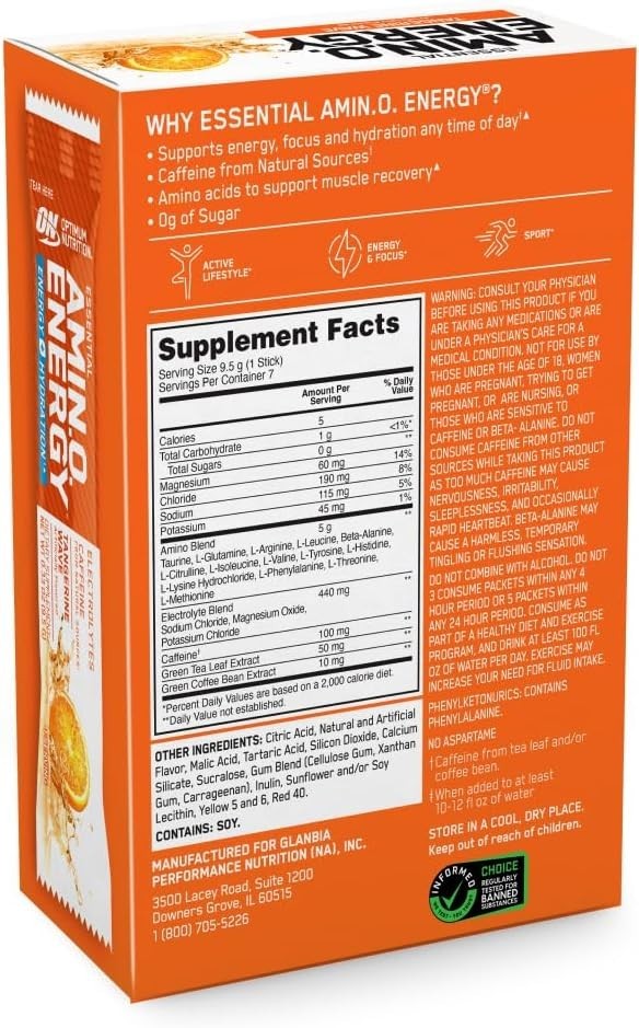 Natural Amino Energy + Electrolytes, 7 Convenient Stick Packs – No Sugar Added