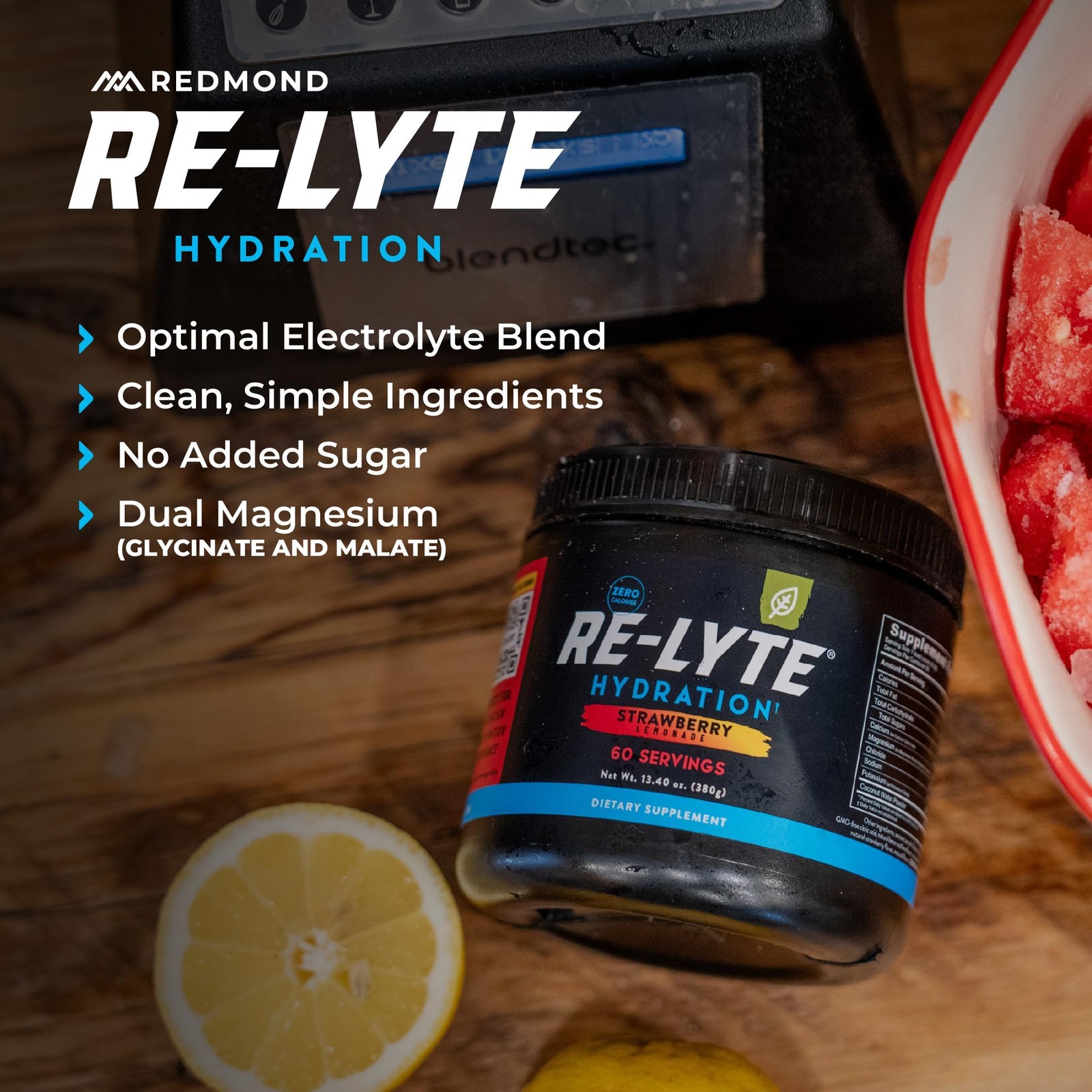Redmond Re-Lyte Hydration Electrolyte Powder Mix Strawberry Lemonade