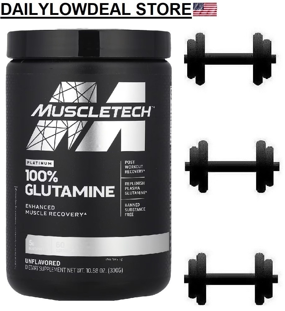 2 PACK – Muscletech Platinum 100% Glutamine Unflavored 5G, 10.58 oz EXP: 11/2025