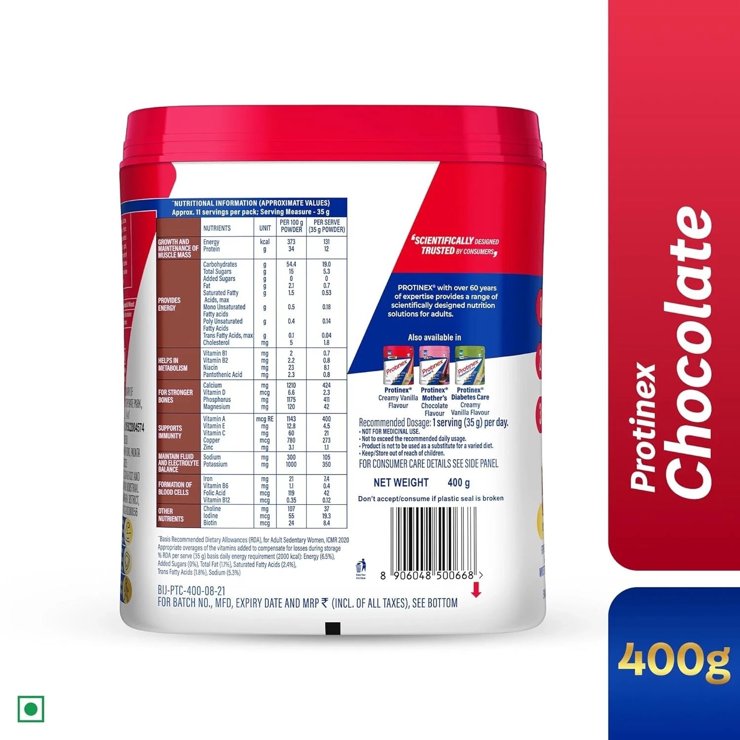 Protinex Health Supplement And Protein Mix For Adults Chocolate Flavor, 400g Jar