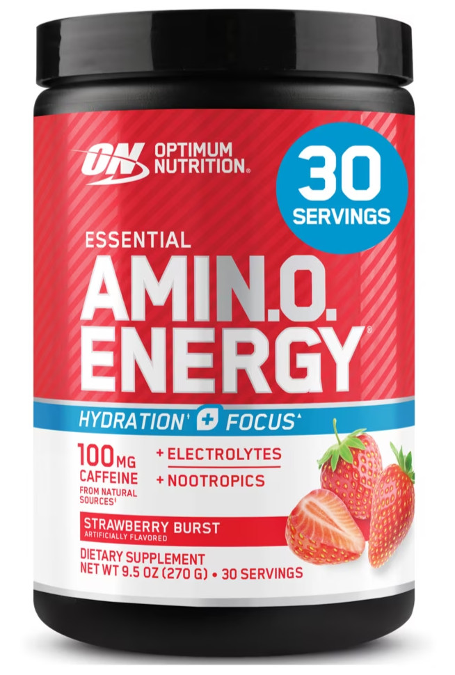 Optimum Nutrition Amino Energy Hydration + Focus Powder, Strawberry Burst 9.5 oz