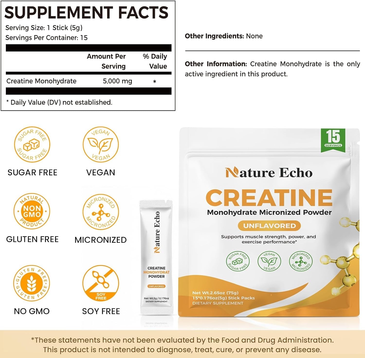 Travel-Friendly Micronized Creatine Powder – Unflavored, Gluten-Free &