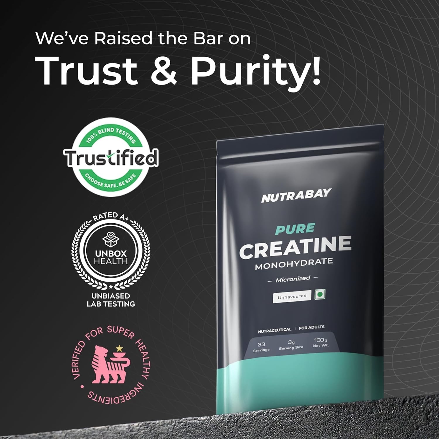 Pure Micronised Creatine Monohydrate Powder 3000 mg/Serving (100g, Unflavoured )
