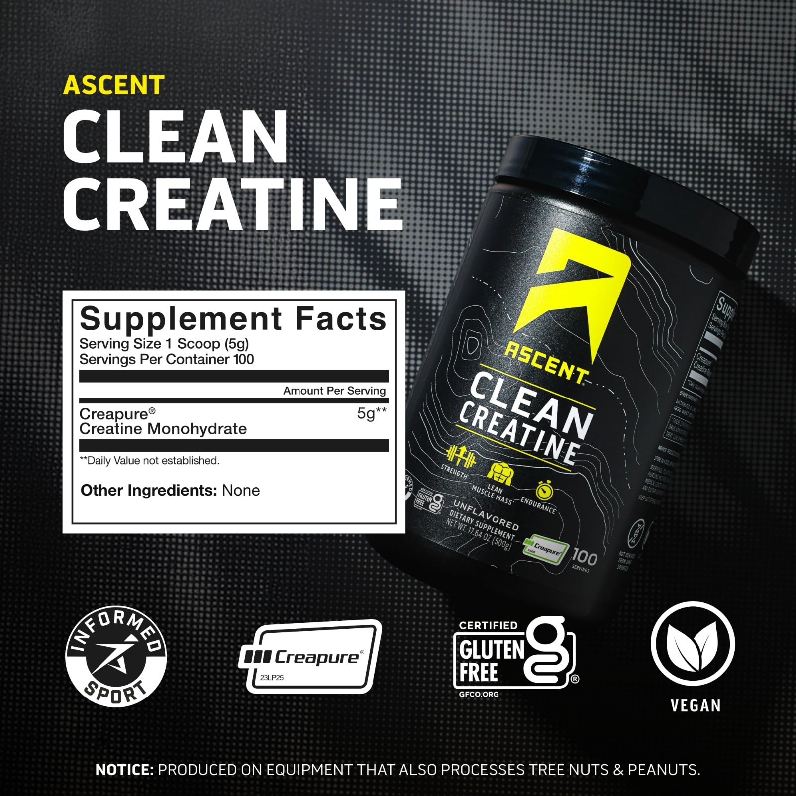 Pure Creatine Monohydrate Powder, Unflavored, 100 Servings, Muscle Growth, Energ