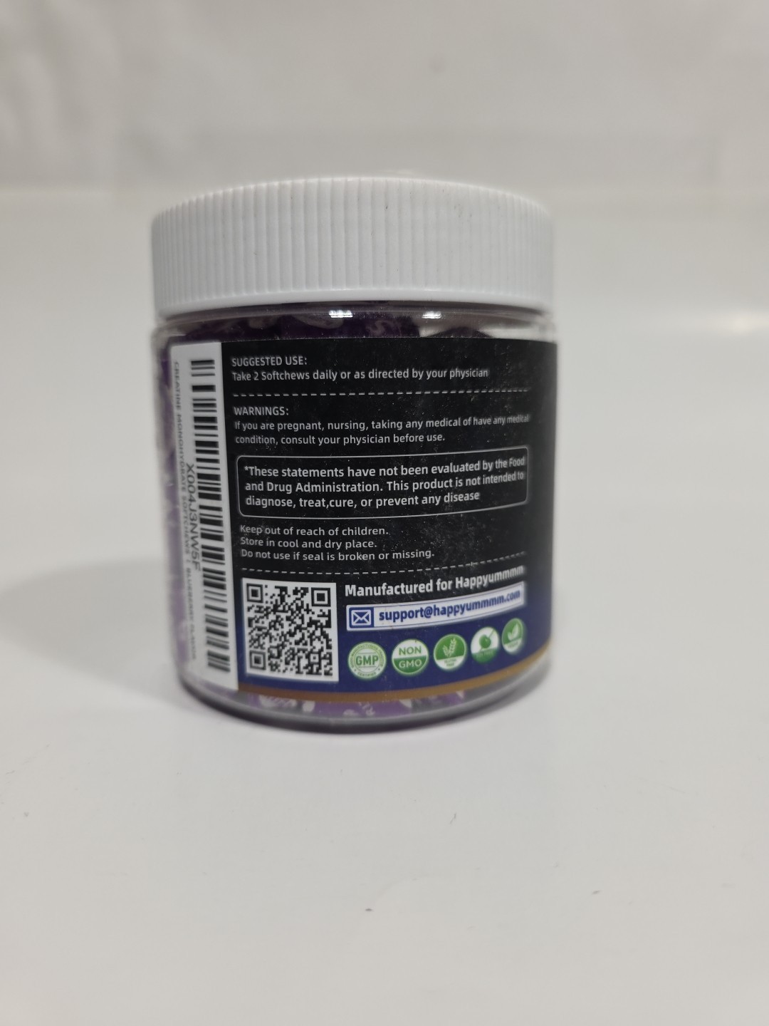 Happyummmm Creatine Monohydrate Softchews 60 Softchews, Blueberry, Exp. 03/2027