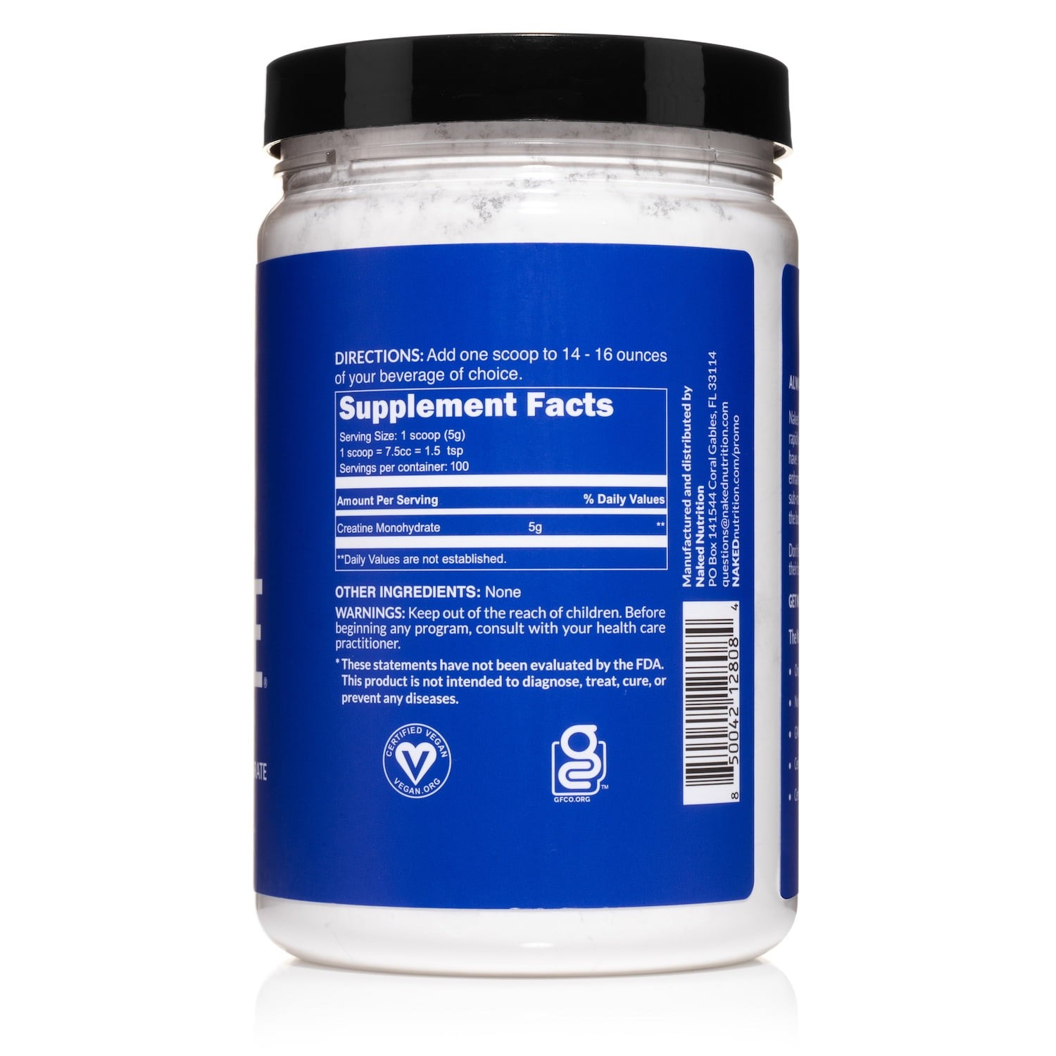 Unflavored Naked Creatine Monohydrate Powder – 100 Servings