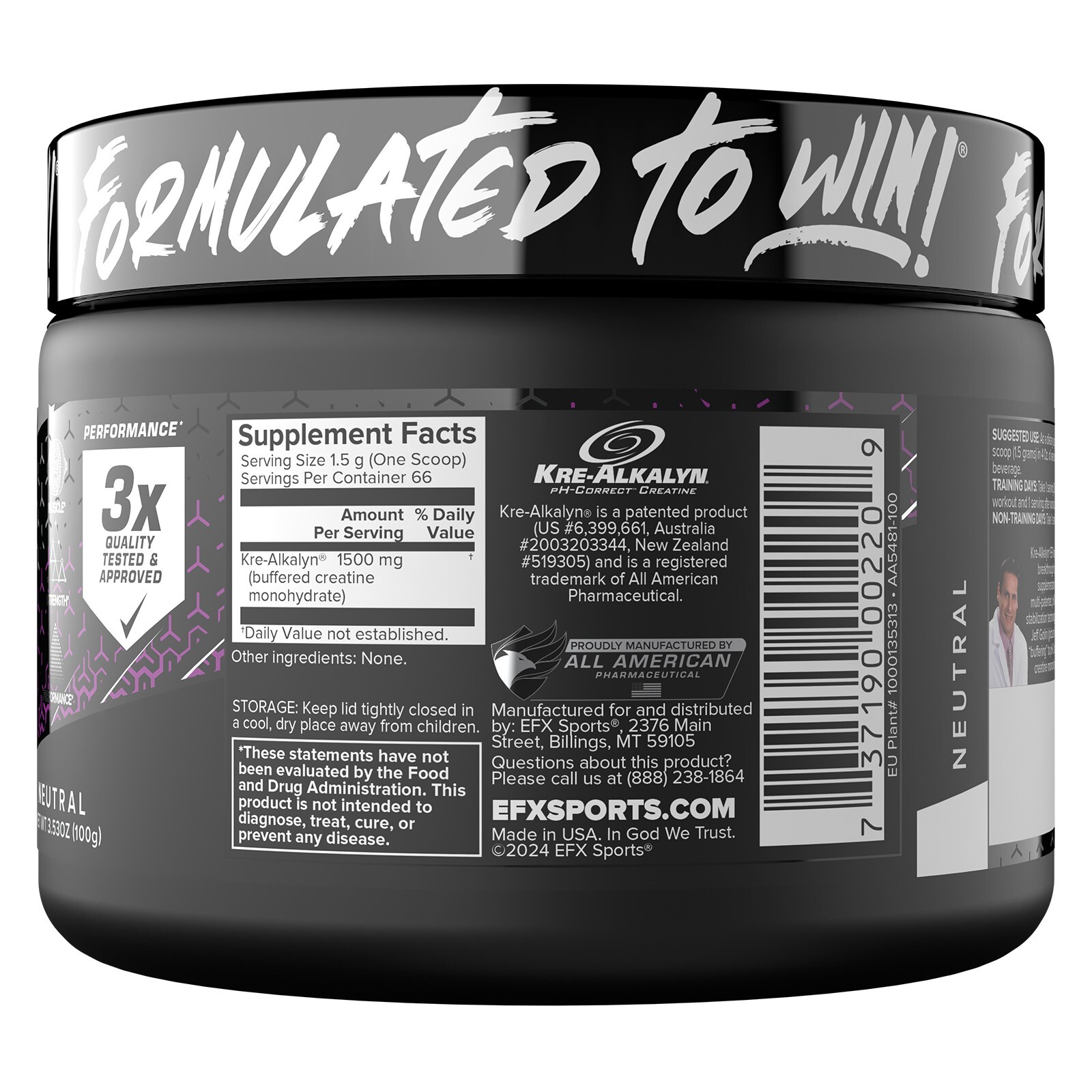 EFX Sports KRE-ALKALYN Powder 100 grams, 66 servings – Neutral “NEW”
