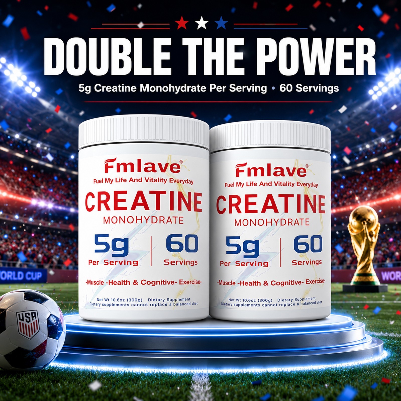 2 pack Creatine Monohydrate 300g (10.6 oz) , Micronized Pure Powder -120Servings