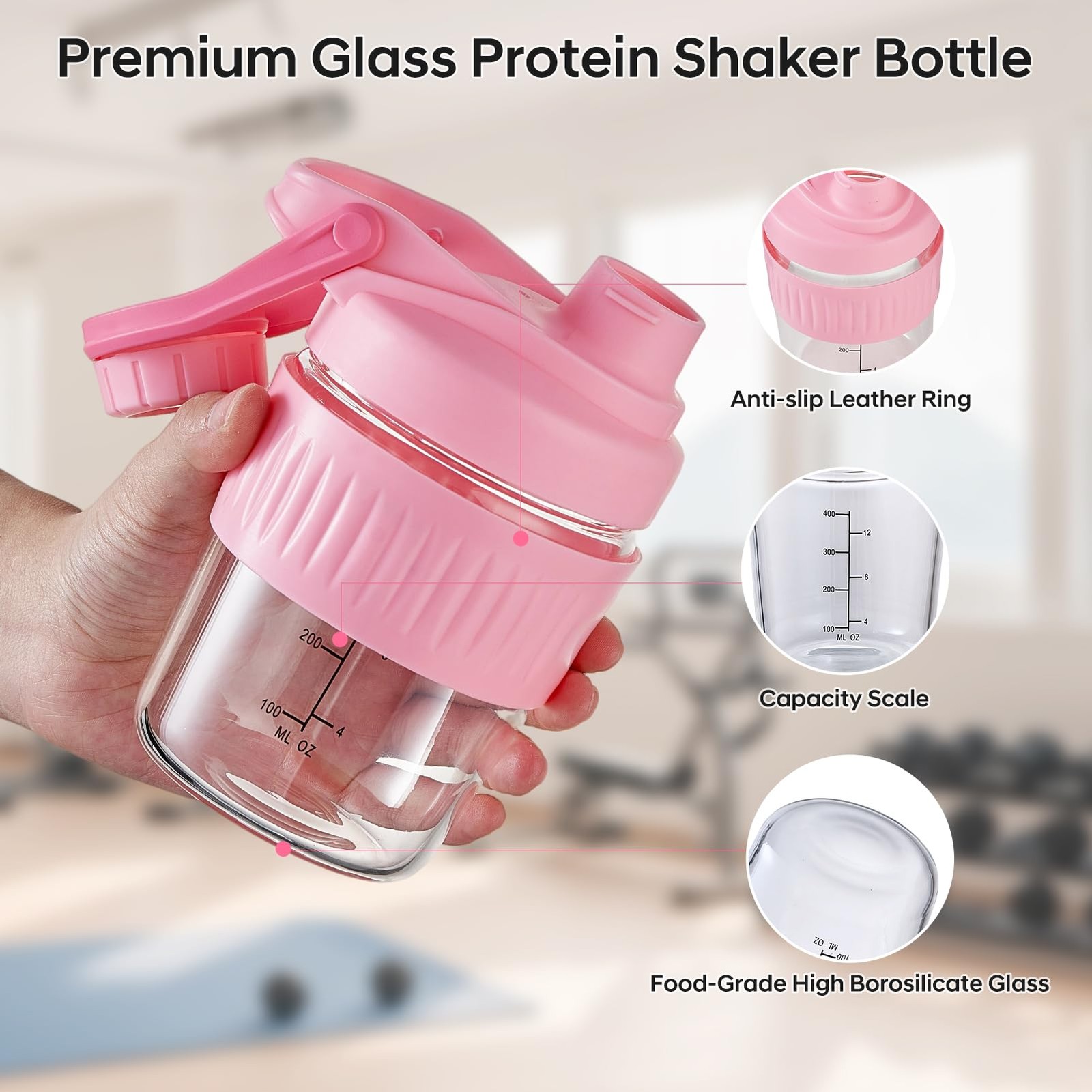Shakexpert 12Oz Glass Shaker Bottle For Protein Small Borosilicate Glass