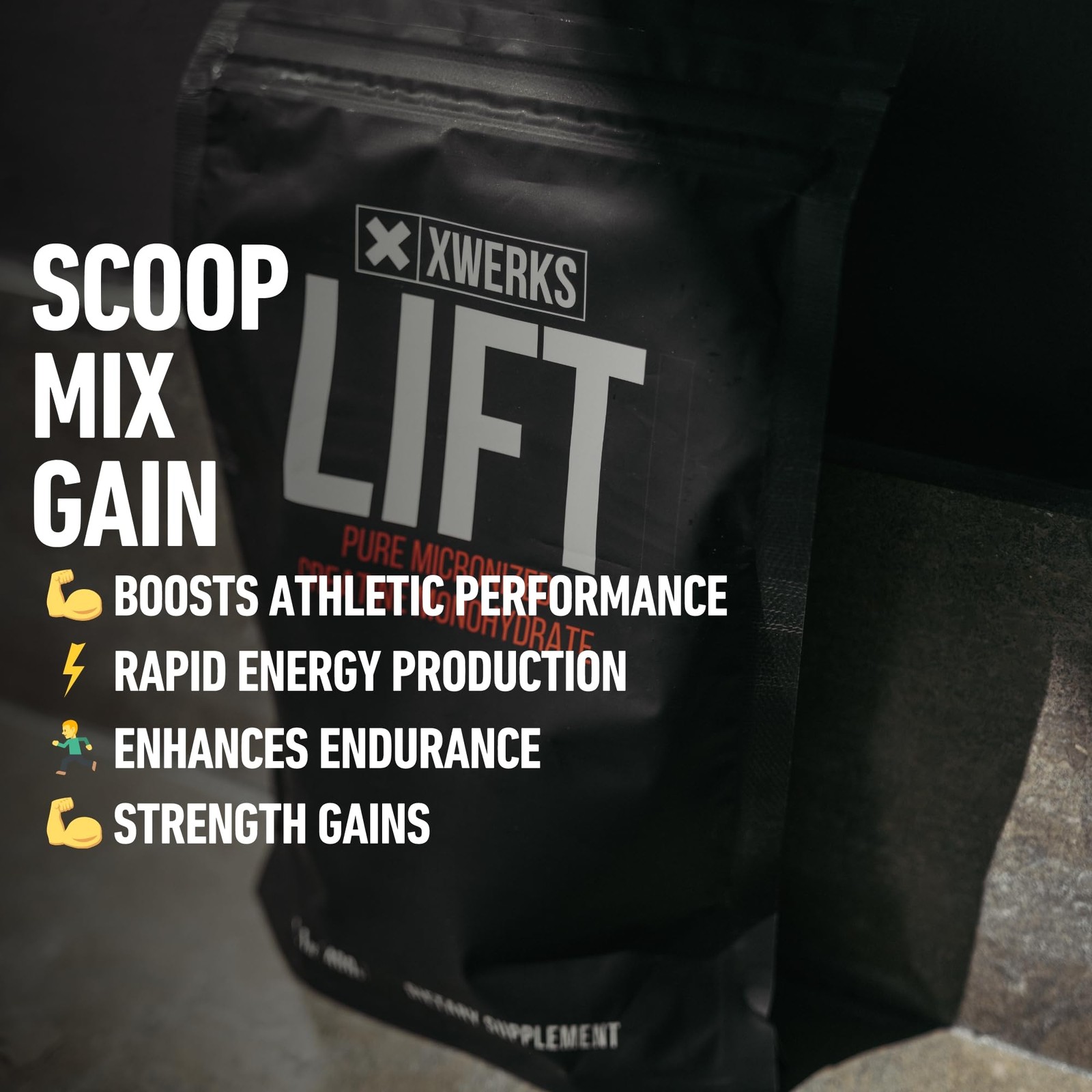 Xwerks Lift Creatine Monohydrate Powder, Micronized and Unflavored with 80 Se…