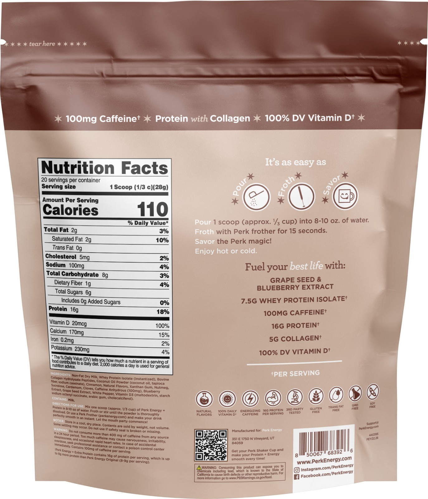 Perk Energy + Extra Protein Powder (1.3 LB) Chai Latte – Witney Carson Edition