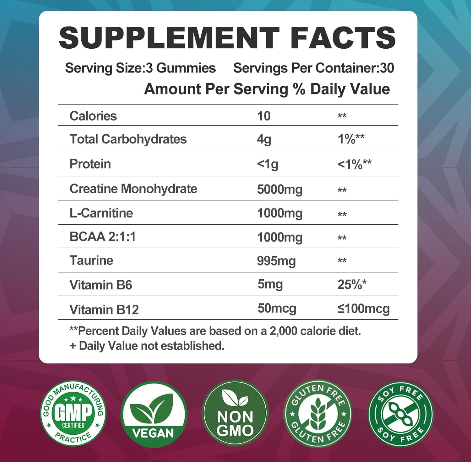 Creatine Monohydrate 8000Mg Gummies with BCAA, L-Carnitine, Taurine & Vitamin…
