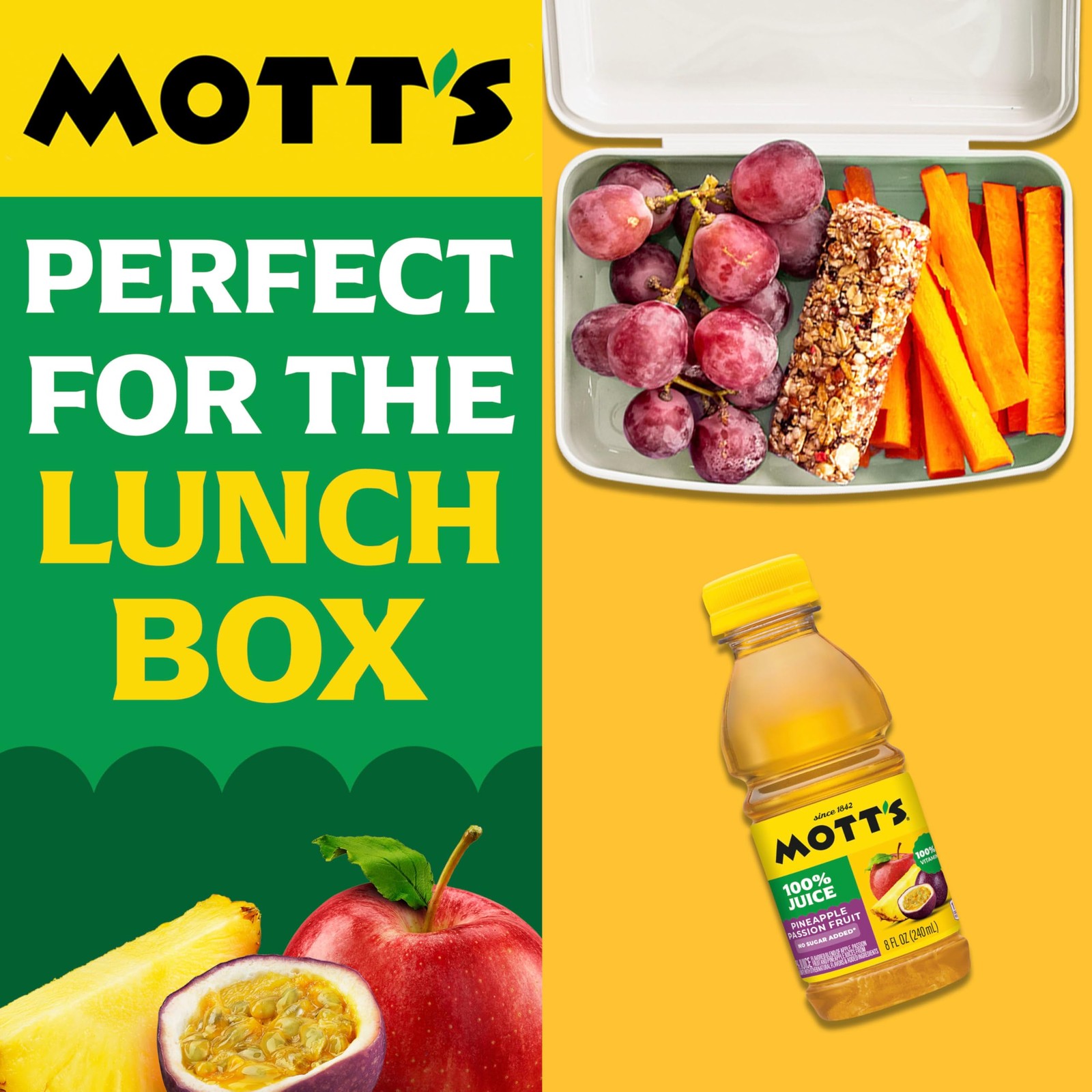 Mott’s 100% Pineapple Passion Fruit Juice Blend, 8 fl oz bottles, 24 Count (4…